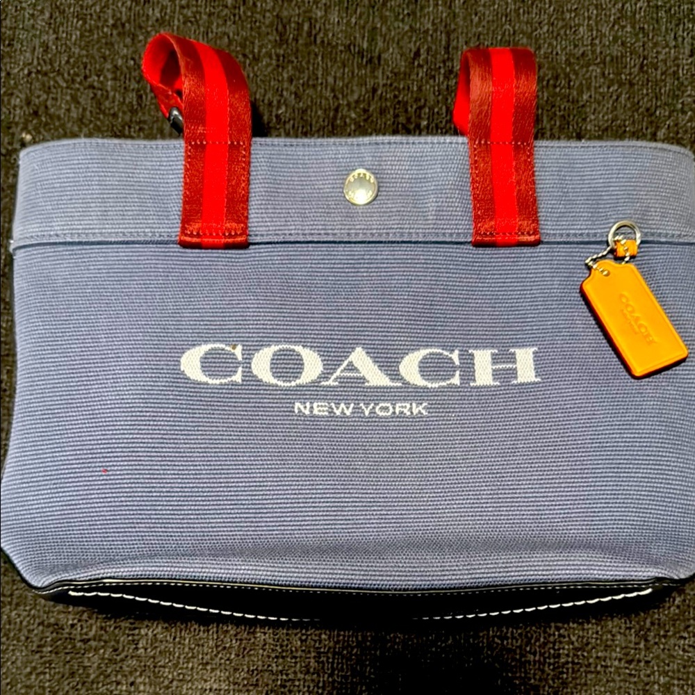 Coach Blue and Red Tote Bag with Structured Design